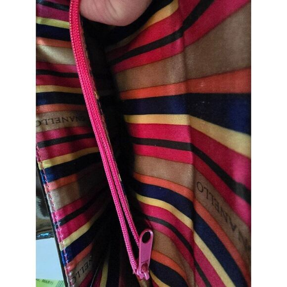 Tignanello Black Patent Leather Wallet With Colorful Striped Interior - Picture 6 of 9